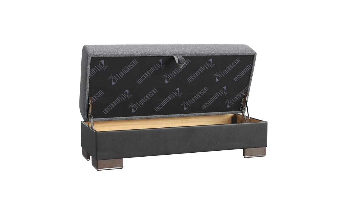 Ottomanson Armada X Collection Upholstered Convertible Wood Trimmed Ottoman with Storage