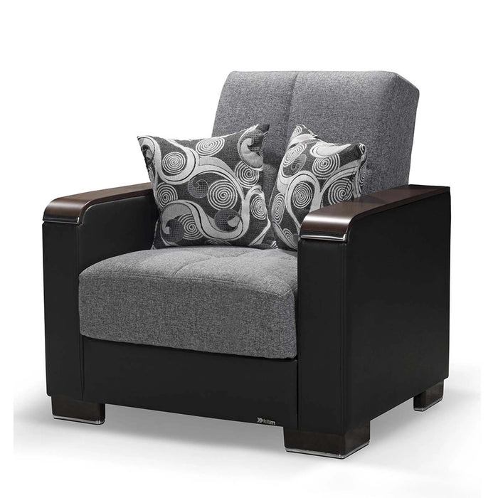 Ottomanson Armada X Collection Upholstered Convertible Wood Trimmed Armchair with Storage