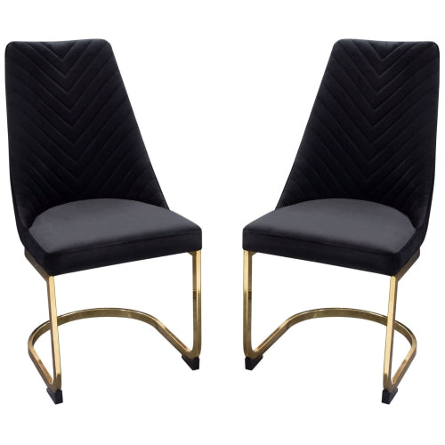 Vogue Set of (2) Dining Chairs in Black Velvet with Polished Gold Metal Base image