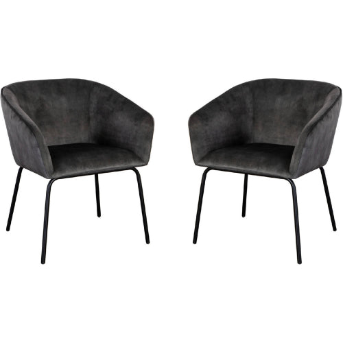 Avery Set of (2) Dining Chairs in Textured Grey Velvet w/ Black Metal Leg image