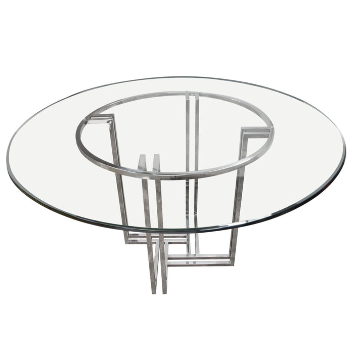 DEKO Polished Stainless Steel Round Dining Table w/ Clear, Tempered Glass Top by Diamond Sofa