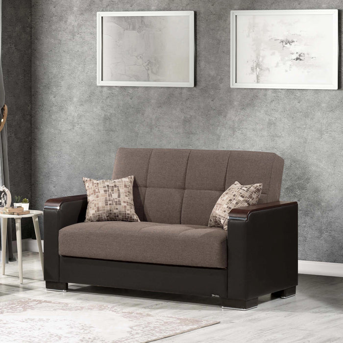 Ottomanson Armada X Collection Upholstered Convertible Wood Trimmed Loveseat with Storage