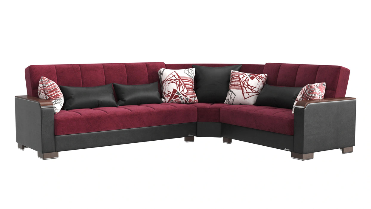 Ottomanson Armada X Collection Upholstered Convertible Wood Trimmed Sectional with Storage
