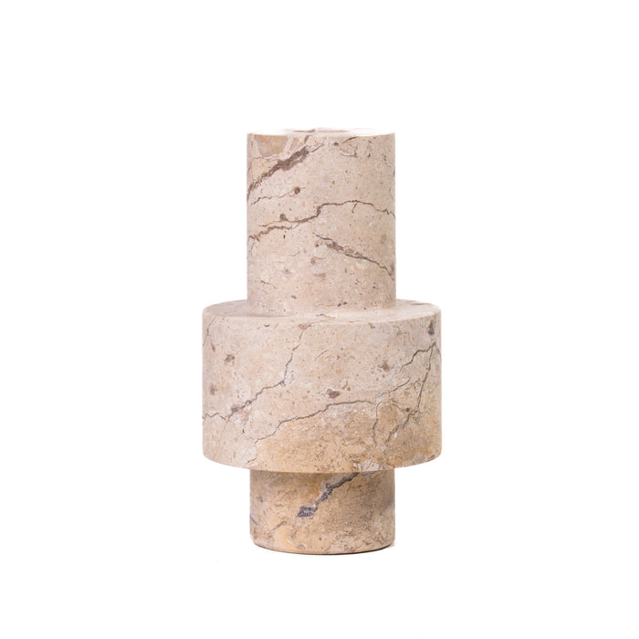 Natural Travertine Turned Candle Holder
