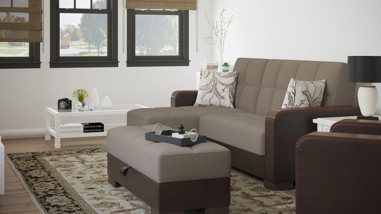 Ottomanson Armada X Collection Upholstered Convertible Wood Trimmed Chaise Lounge with Storage