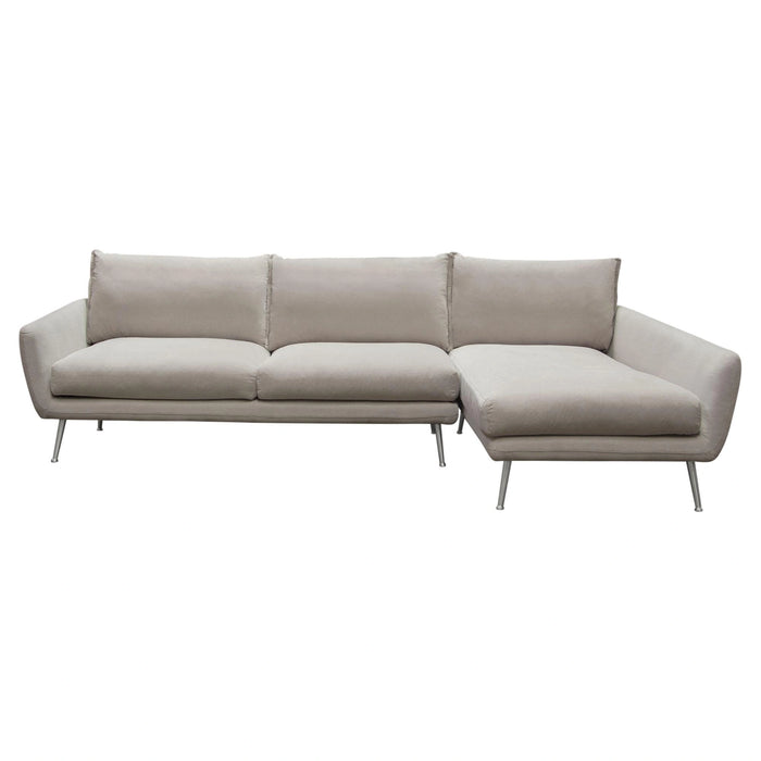 Vantage RF 2PC Sectional in Light Flax Fabric w/ Feather Down Seating & Brushed Metal Legs by Diamond Sofa