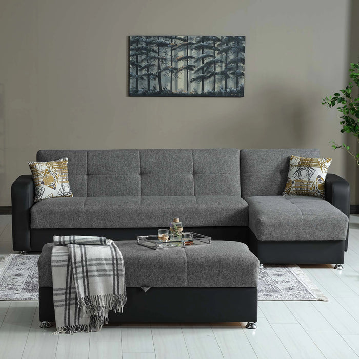 Ottomanson Harmony Collection Upholstered Convertible Sectional with Storage