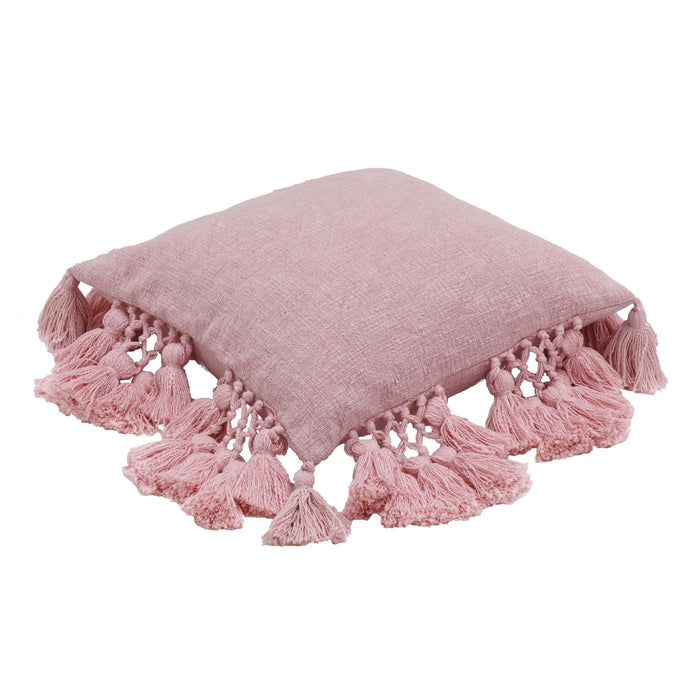 Stone 21" Washed Cotton Tasseled Square Throw Pillow