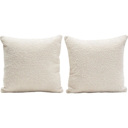 Set of (2) 16" Square Accent Pillows in Bone Boucle Textured Fabric