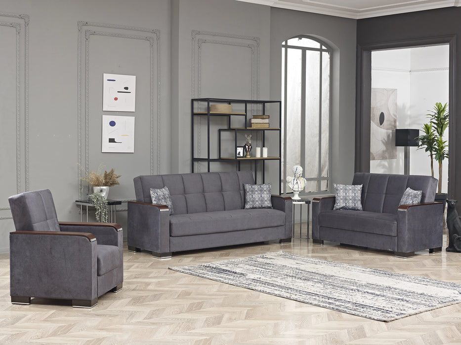 Ottomanson Armada X Collection Upholstered Convertible Wood Trimmed Loveseat with Storage