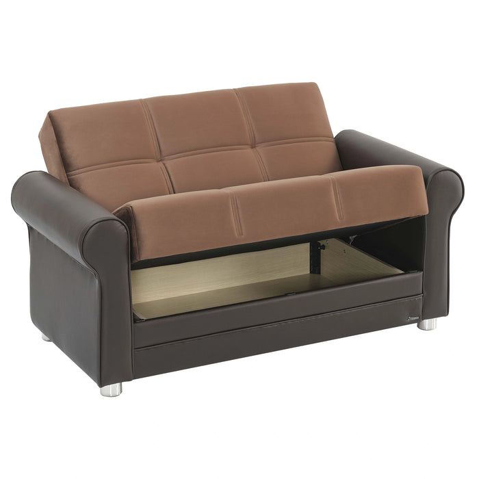Ottomanson Avalon Collection Upholstered Convertible Loveseat with Storage