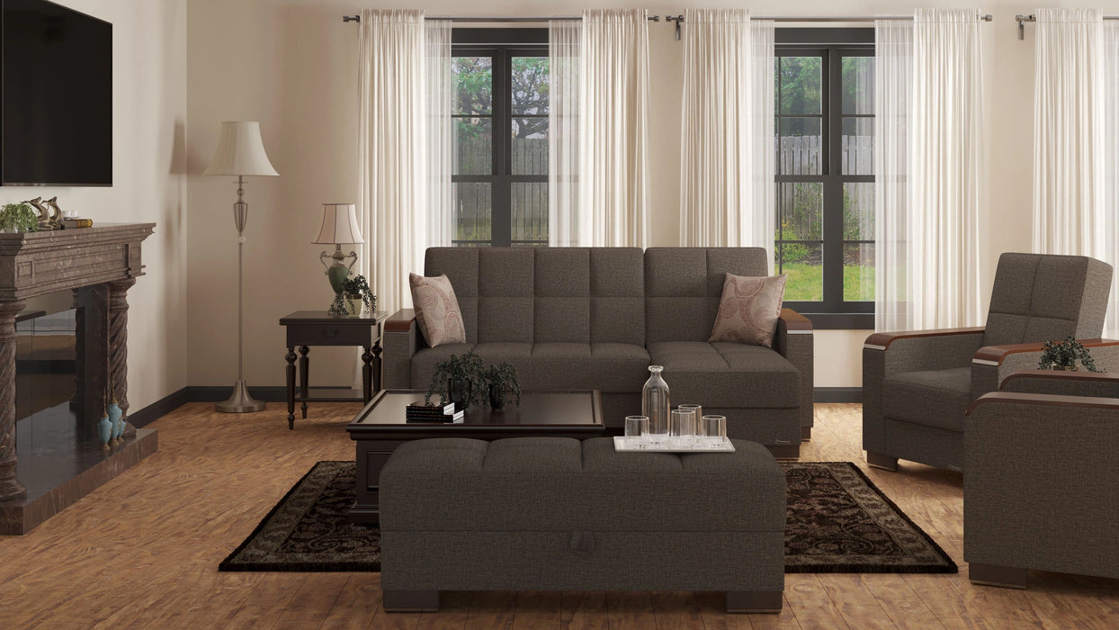 Ottomanson Armada X Collection Upholstered Convertible Wood Trimmed Ottoman with Storage