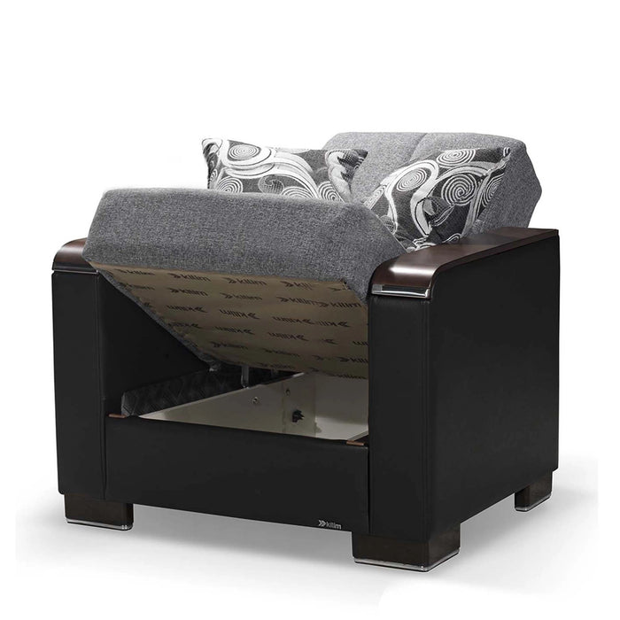 Ottomanson Armada X Collection Upholstered Convertible Wood Trimmed Armchair with Storage