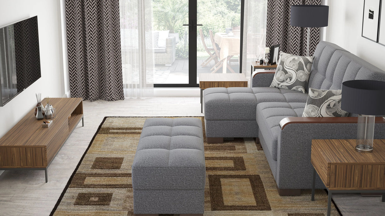Ottomanson Armada X Collection Upholstered Convertible Wood Trimmed Ottoman with Storage