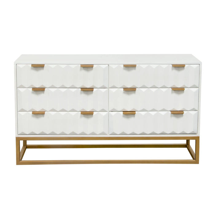 Spectrum 6-Drawer Solid Mango Wood Dresser in White Finish w/ Gold Finished Iron Legs by Diamond Sofa