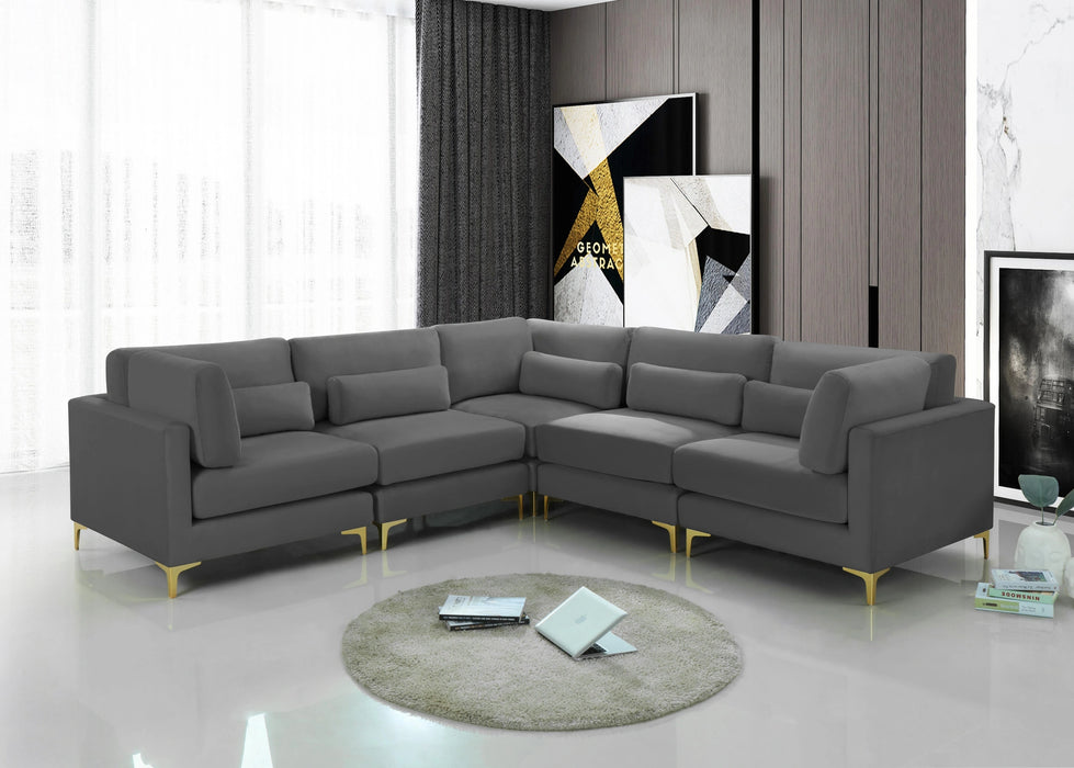 Julia Grey Velvet Modular Sectional (5 Boxes)