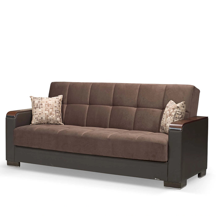 Ottomanson Armada X Collection Upholstered Convertible Wood Trimmed Sofabed with Storage