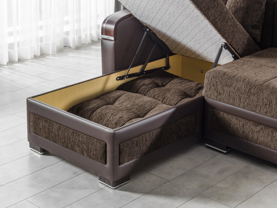 Ottomanson Maya Collection Upholstered Convertible Sectional with Storage