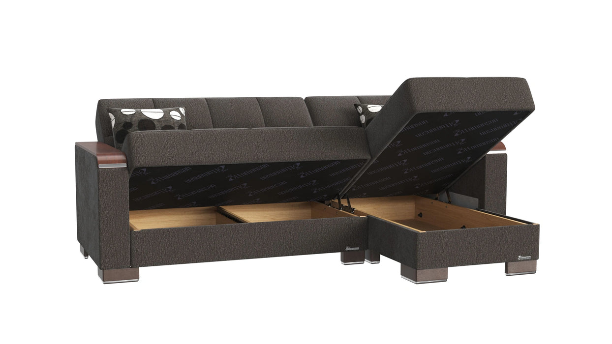 Ottomanson Armada X Collection Upholstered Convertible Wood Trimmed Chaise Lounge with Storage