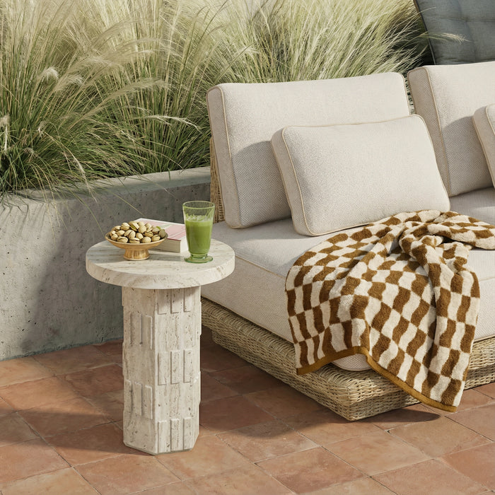 Asta Faux Travertine Indoor/Outdoor Concrete Side Table