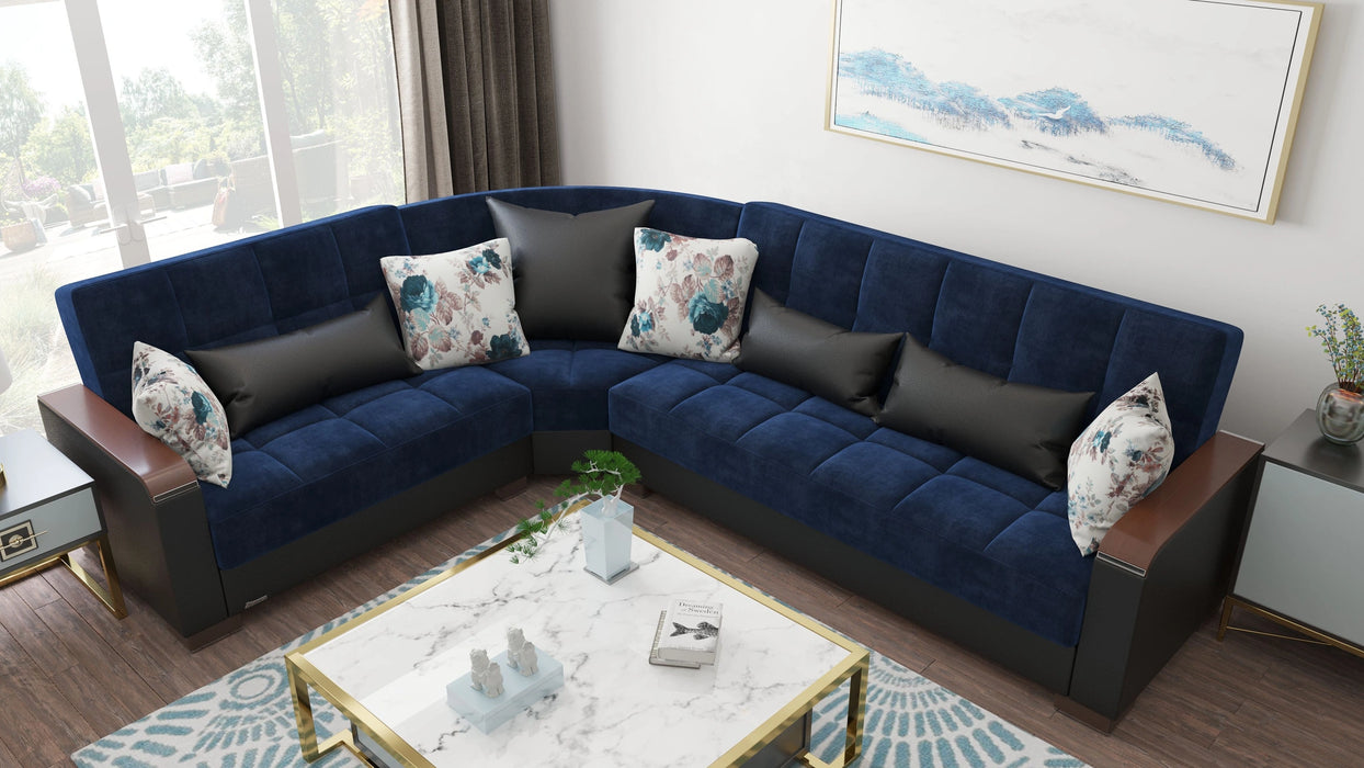 Ottomanson Armada X Collection Upholstered Convertible Wood Trimmed Sectional with Storage
