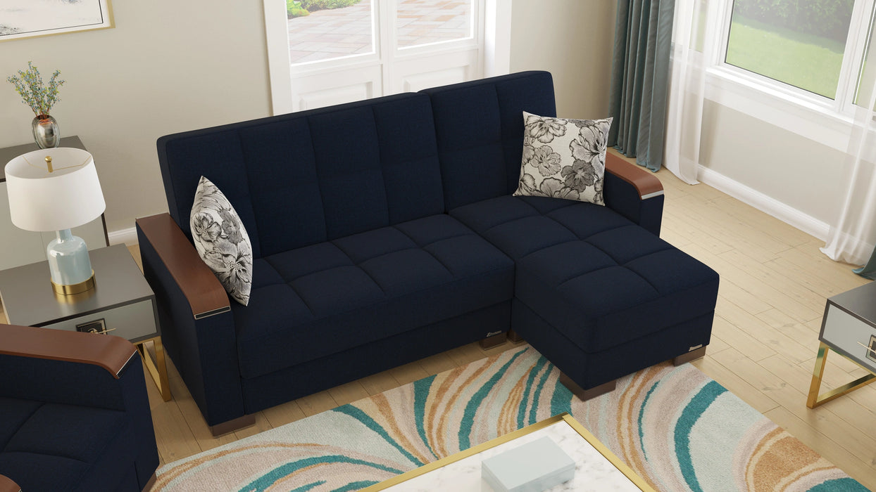 Ottomanson Armada X Collection Upholstered Convertible Wood Trimmed Chaise Lounge with Storage