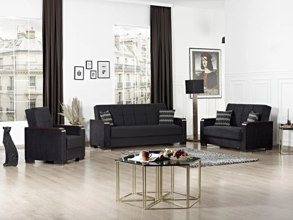 Ottomanson Armada X Collection Upholstered Convertible Wood Trimmed Armchair with Storage