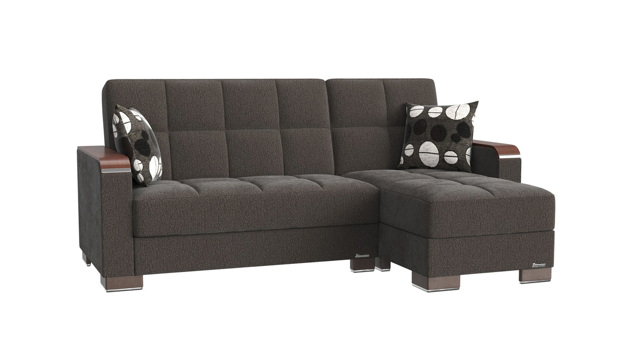 Ottomanson Armada X Collection Upholstered Convertible Wood Trimmed Chaise Lounge with Storage