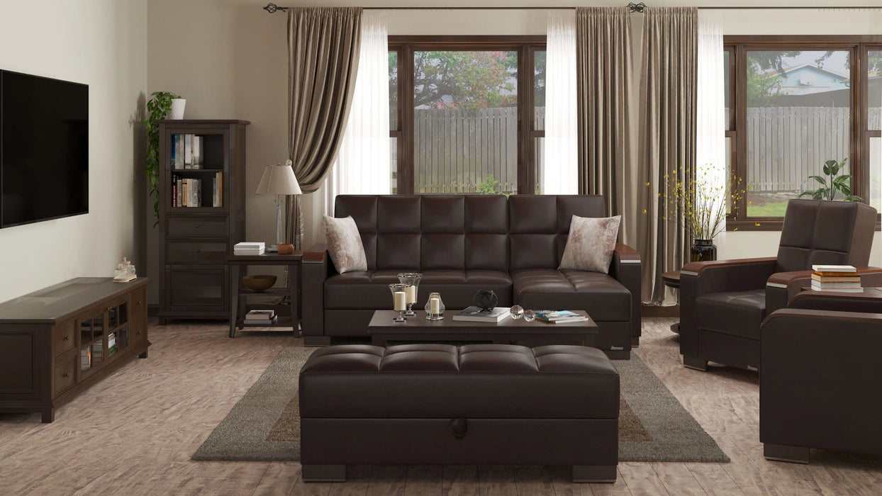 Ottomanson Armada X Collection Upholstered Convertible Wood Trimmed Chaise Lounge with Storage