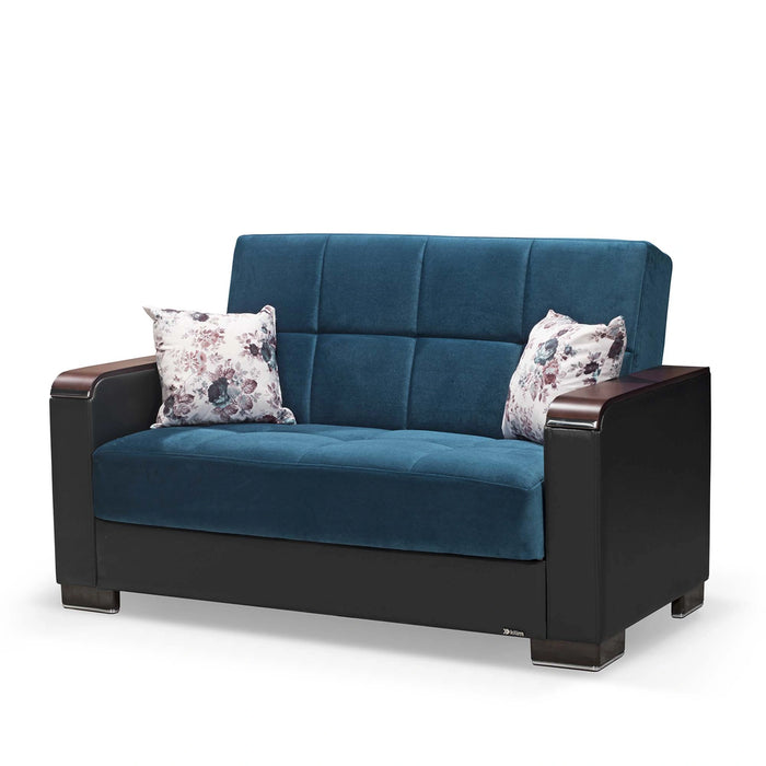 Ottomanson Armada X Collection Upholstered Convertible Wood Trimmed Loveseat with Storage