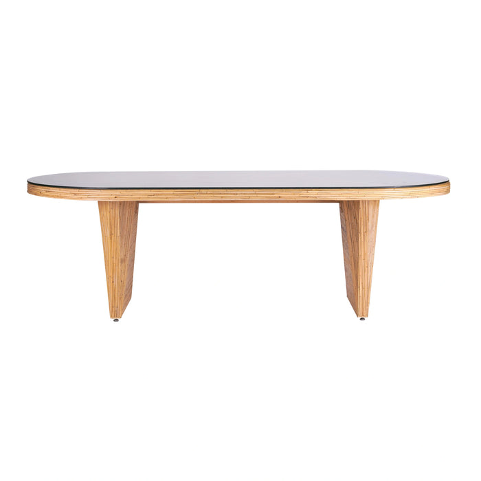Caren 95" Natural Rattan and Glass Oval Dining Table