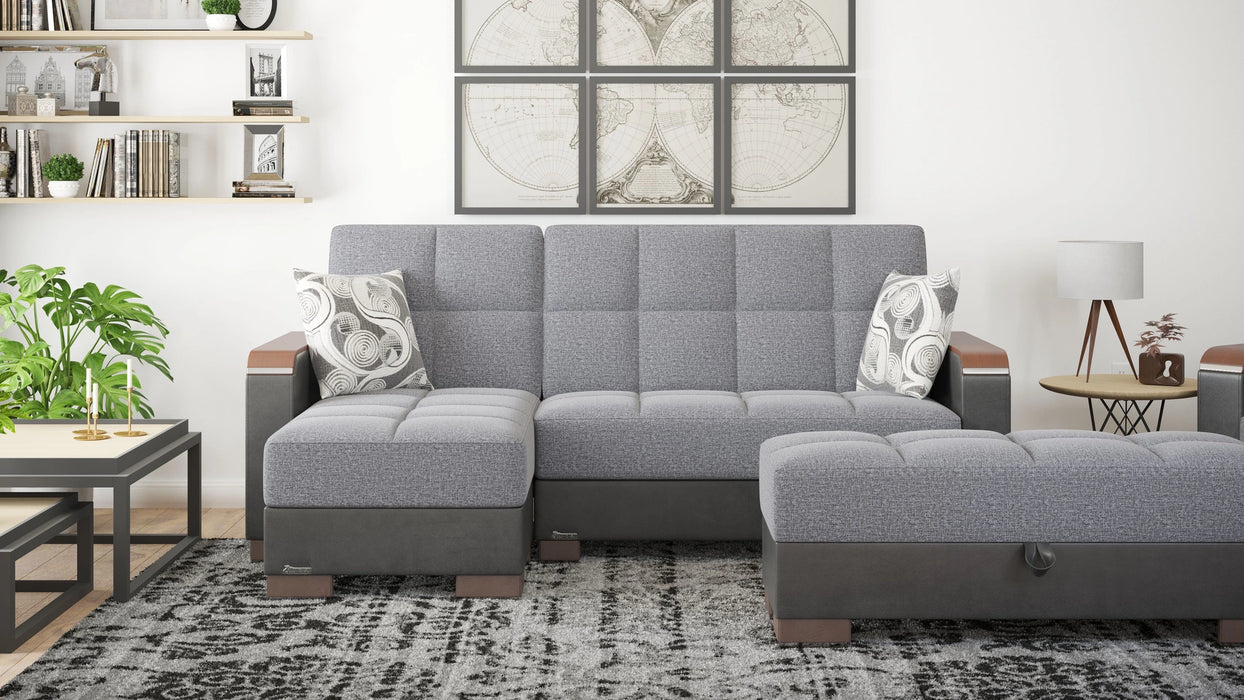 Ottomanson Armada X Collection Upholstered Convertible Wood Trimmed Ottoman with Storage