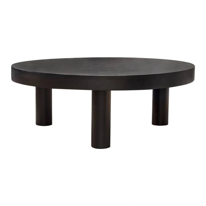 Rune 42" Round Cocktail Table w/ Solid Acacia Wood Top & Iron Leg Base in Black Finish