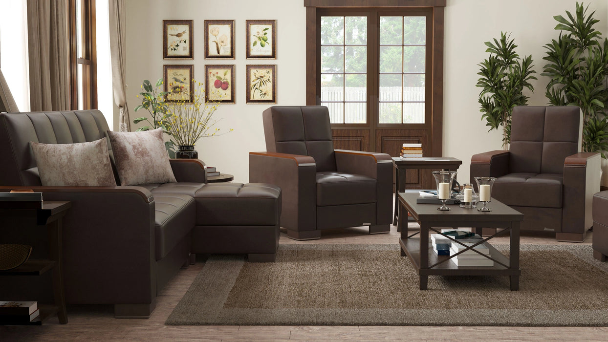 Ottomanson Armada X Collection Upholstered Convertible Wood Trimmed Chaise Lounge with Storage