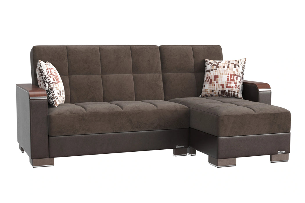 Ottomanson Armada X Collection Upholstered Convertible Wood Trimmed Chaise Lounge with Storage