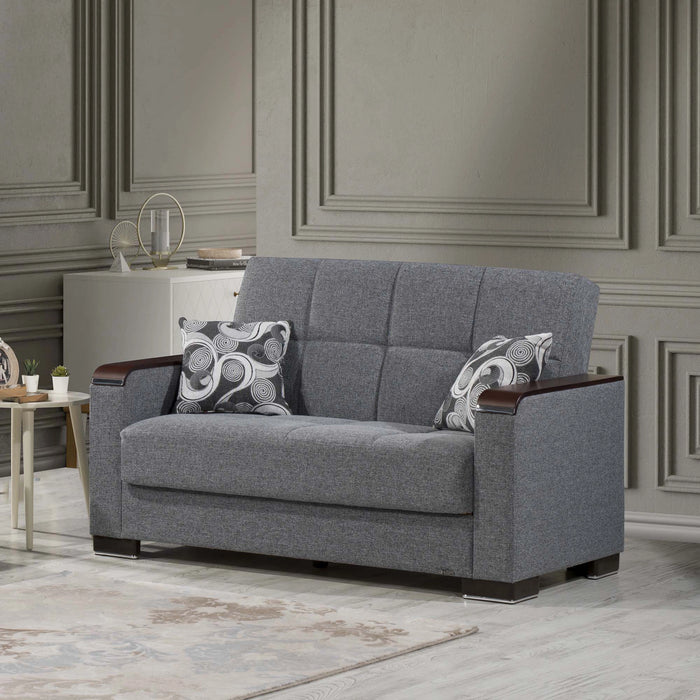 Ottomanson Armada X Collection Upholstered Convertible Wood Trimmed Loveseat with Storage