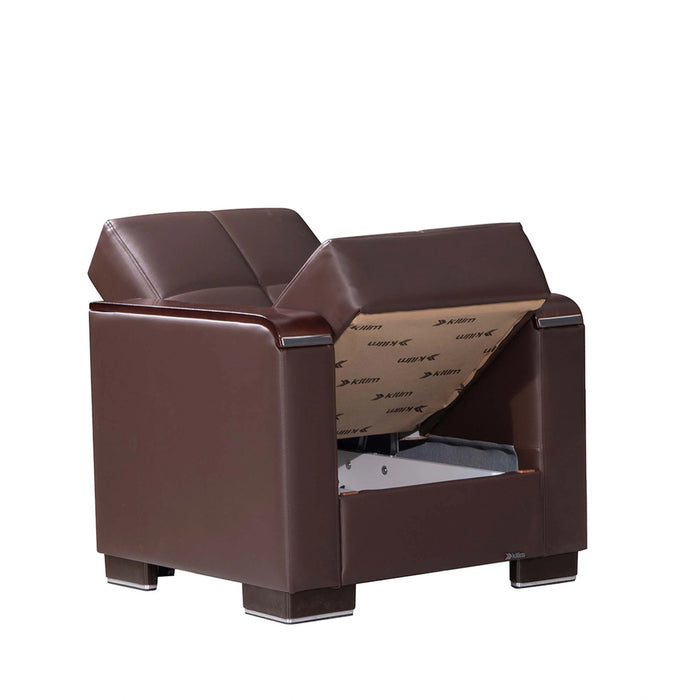 Ottomanson Armada X Collection Upholstered Convertible Wood Trimmed Armchair with Storage