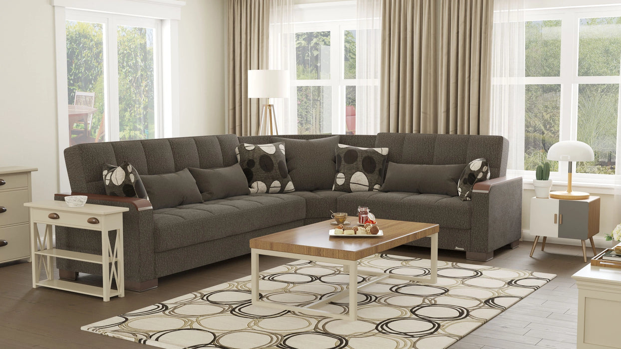 Ottomanson Armada X Collection Upholstered Convertible Wood Trimmed Sectional with Storage
