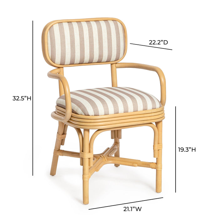 Dorine Striped Performance Linen &amp; Rattan Dining Armchair