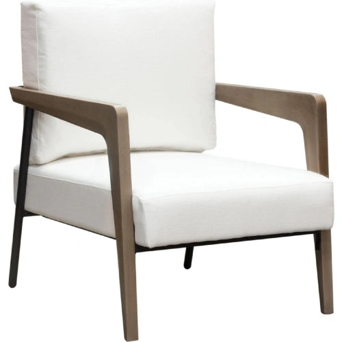 Blair Accent Chair in White Fabric with Curved Wood Leg Detail