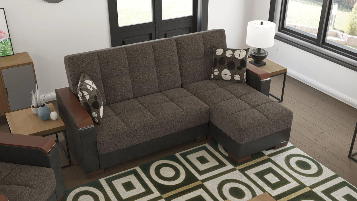 Ottomanson Armada X Collection Upholstered Convertible Wood Trimmed Chaise Lounge with Storage