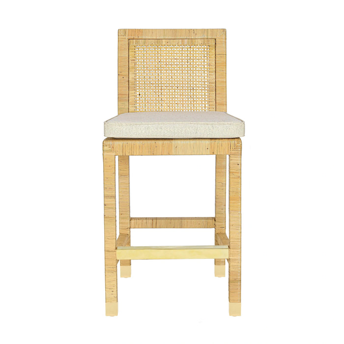 Amara Rattan &amp; Cream Contract-Grade Linen Stool
