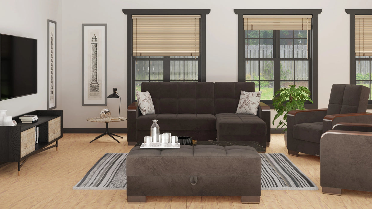Ottomanson Armada X Collection Upholstered Convertible Wood Trimmed Chaise Lounge with Storage