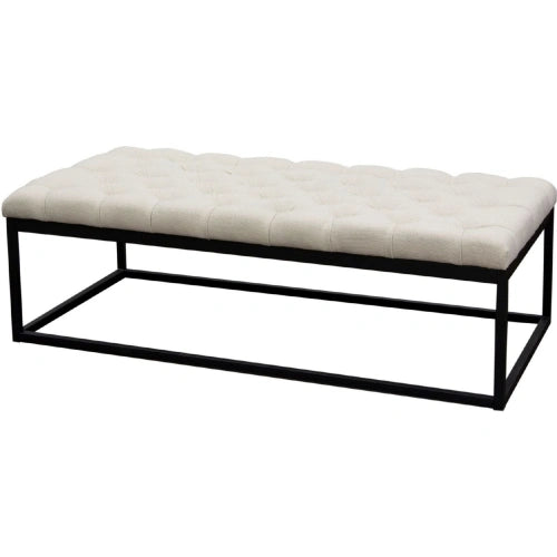 Mateo Black Powder Coat Metal Large Linen Tufted Bench - Desert Sand Linen
