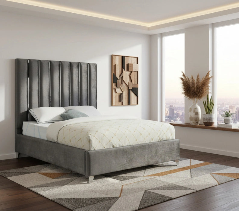 Enzo Grey Velvet Queen Bed