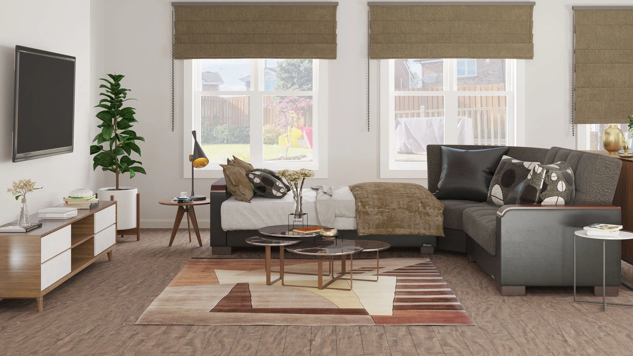 Ottomanson Armada X Collection Upholstered Convertible Wood Trimmed Sectional with Storage