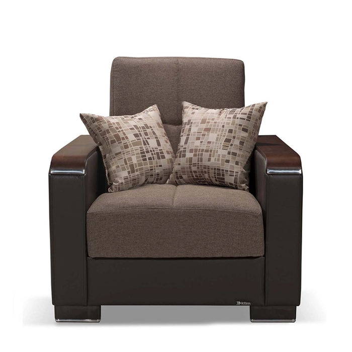 Ottomanson Armada X Collection Upholstered Convertible Wood Trimmed Armchair with Storage
