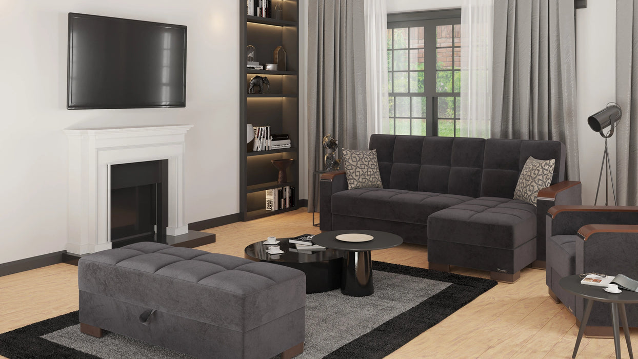 Ottomanson Armada X Collection Upholstered Convertible Wood Trimmed Chaise Lounge with Storage