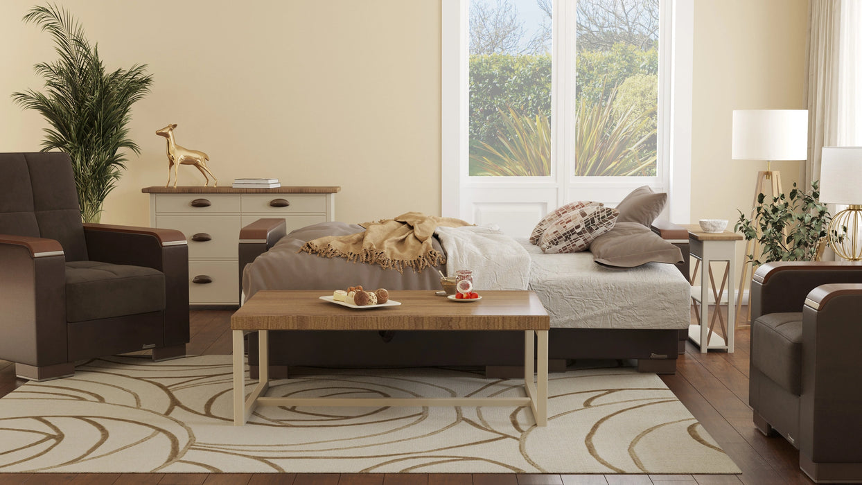 Ottomanson Armada X Collection Upholstered Convertible Wood Trimmed Chaise Lounge with Storage