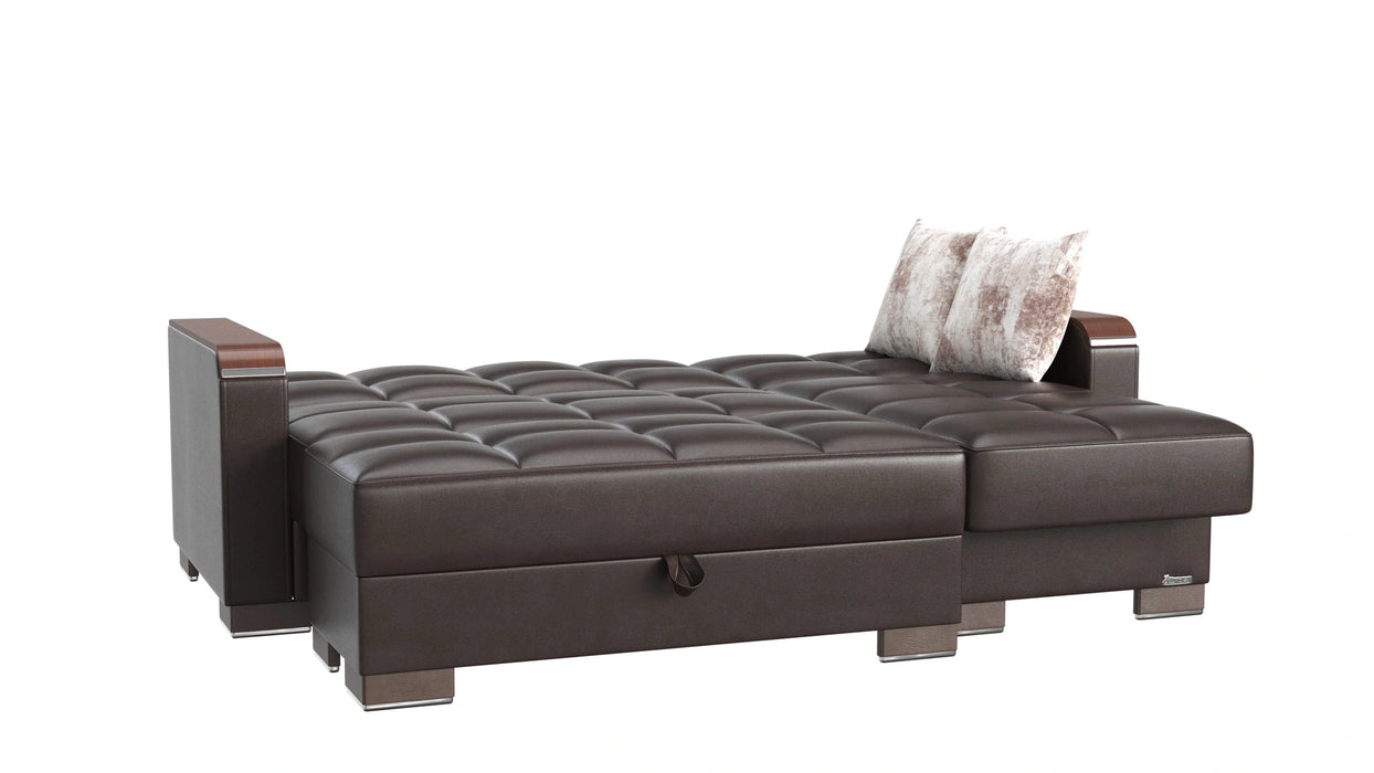 Ottomanson Armada X Collection Upholstered Convertible Wood Trimmed Chaise Lounge with Storage